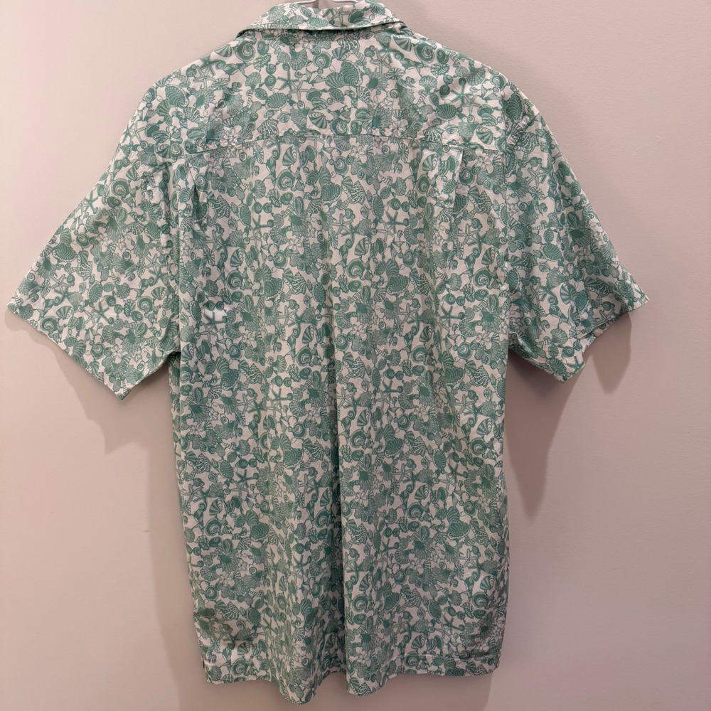 Tommy Bahama Mens Large Green White Sea Shell Starfish Cotton Silk Aloha Shirt - Picture 4 of 4